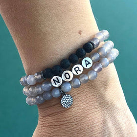 "Ground Me" Gray Agate Name Trio Bracelet