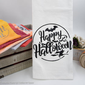 Cre8ive Art Space's Fun Happy Halloween Moon Flour Sack Tea Towels have a festive Halloween graphic for your kitchen or Bathroom.  They make the perfect accessory & at an affordable price!  They make a great gift as well.